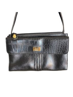 CORNELL Black Croc Embossed Shoulder Bag Purse Handbag Faux Leather